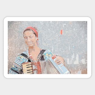 Urban print of a street musician playing accordion Sticker